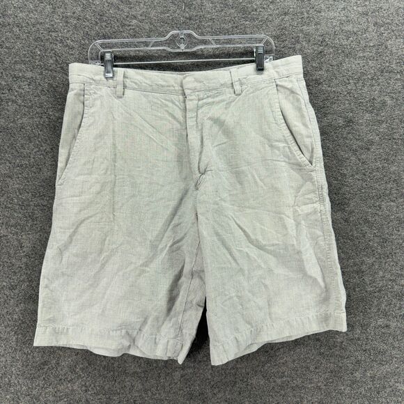 Banana Republic Shorts Men 34 Gray High Rise Bermuda Flat Front Linen Pockets - Picture 1 of 8
